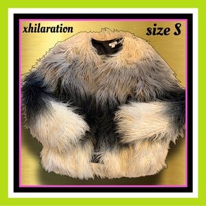 XHILARATION extremely furry grey black & white COAT size S